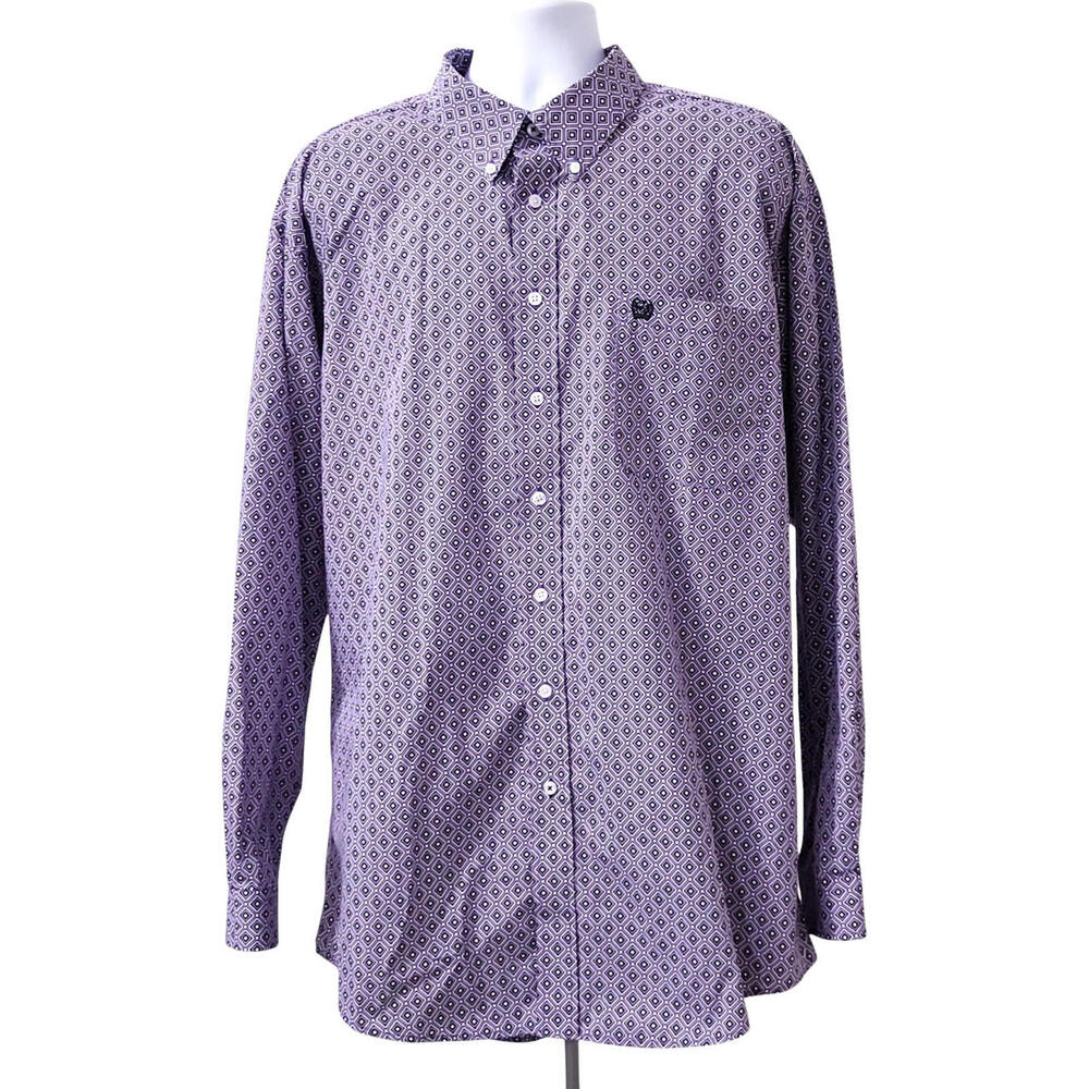 Cinch Men’s Western Shirt Men's Size 2XL Long Sleeve Purple Geometric Button Up